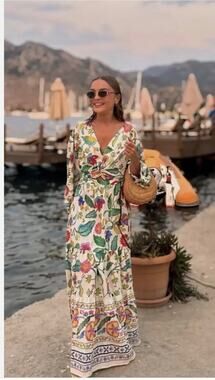 Zara Floral Front Knot Linen Blend Maxi Dress, Bold Maximalist, Resort Wear, NWT